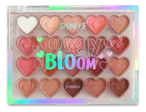Paleta Sombras Saniye Lovely Bloom Corazones Glitter Matte Tono 01. Rosa