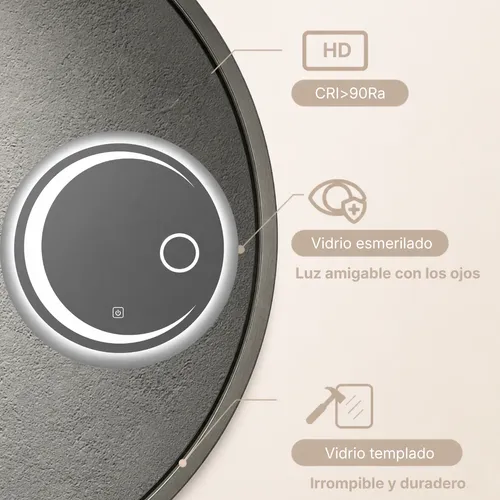 Espejo Inteligente Redondo Touch Con Luz Led Neutra