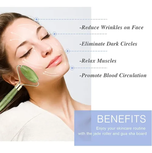 Set Facial Jade Roller Masajeador Y Piedra Gua Sha Verde