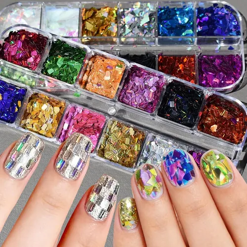 Kit De Lentejuelas Y Láminas Holográficas Para Uñas