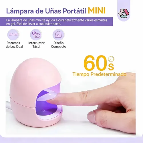 Mini Cabina Uñas Dedos Uv Led 6w Esculpidas Gelificadas Semi Color Rosa
