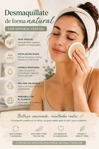 Esponja Circulo Desmaquillante Vegetal Natural Organica 8 Cm