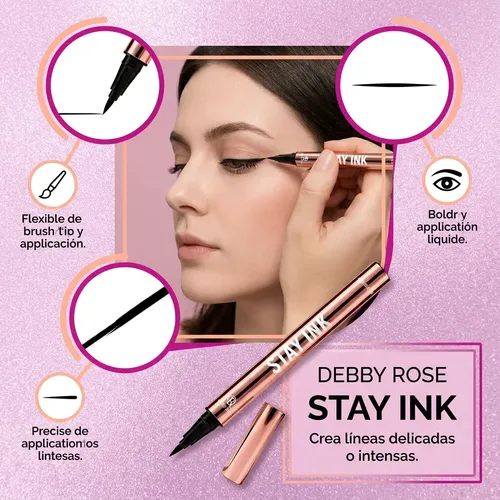 Debby Rose Stay Ink Negro Color Duradero Delineador