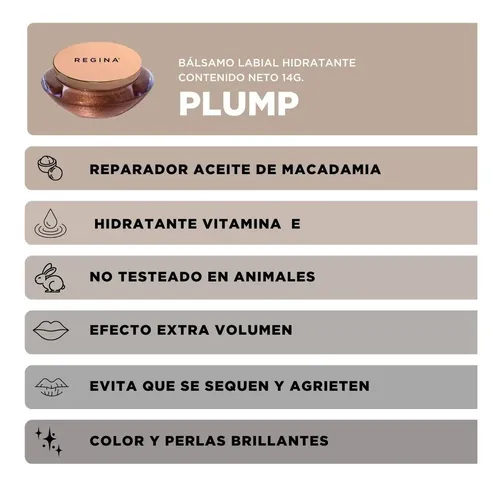 Bálsamo Labial Hidratante Regina Plump + Macadamia + Vit E