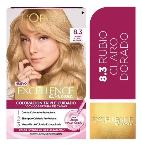 Kit Tintura Excellence Creme Tono 8.3 Rubio Claro Dorado