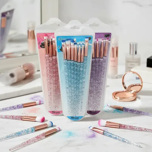 Set De 7 Brochas Diamante Con Glitter Para Maquillaje Sombra