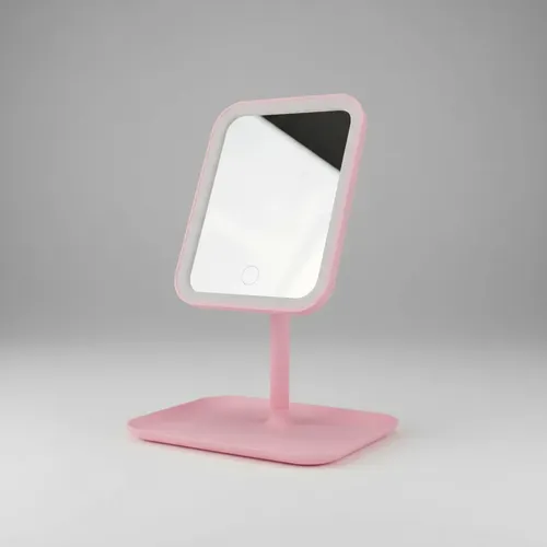 Espejo De Maquillaje Led 3 Tonos Táctil Con Base Rosa