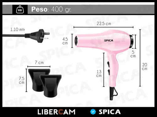 Secador Pelo Cabello Spica Sp-1900 2 Velocidades Color Rosa