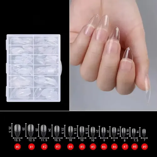Tips De Uñas Acrílicas Profesionales Alta Calidad X600u Color Transparente Almendra Puntiaguda