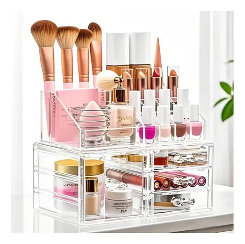 Organizador de Maquillaje de Acrílico con 6 Cajones y Espejo