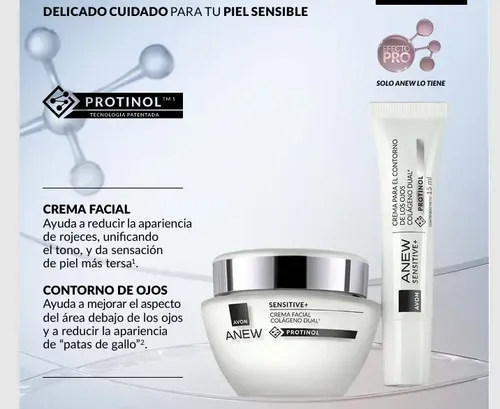 Avon Crema Facial Anew Sensitive+ Colageno Dual+ Protinol Momento De Aplicación Día/noche Tipo De Piel Todo