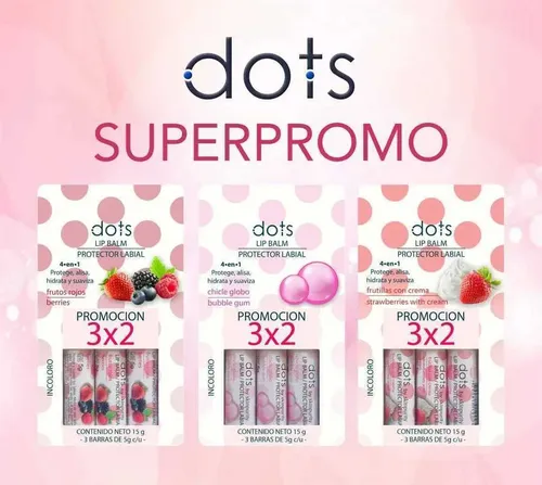 Promo 3×2 Dots Balsamo Labial En Barra Chicle Globo