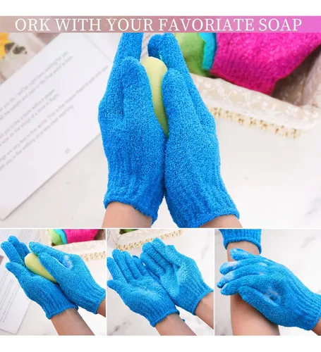 Guantes Exfoliantes De Baño Doble Cara 4 Pares Rosa Y Verde