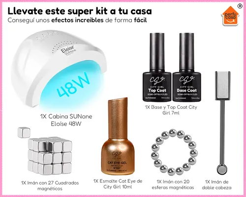 Kit Uñas Esmalte Gel Semipermanente Efecto Ojo Gato Iman