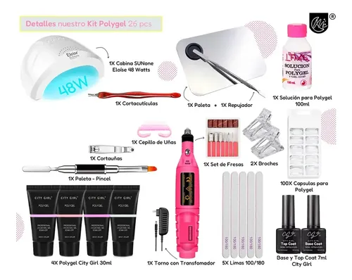 Kit Polygel Completo Esmaltado Semipermanente Cabina Torno