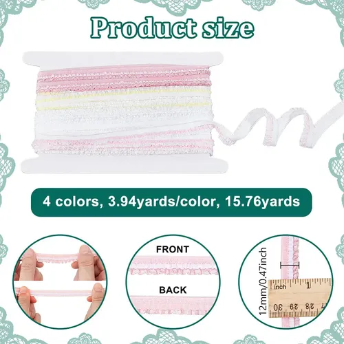 Cinta De Poliéster Y Nylon De 14.4 M Con Tarjeta De Exhibici White With Pink And Pale Yellow Accents Solid With Ruffle Trim