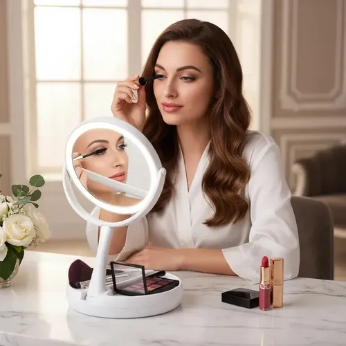 Espejo Doble X10 Luz Led Usb Recargable 360 Porta Maquillaje