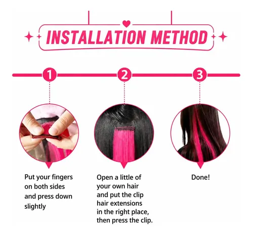 Extensiones De Cabello Rosa Con Clip, 22 Pulgadas, 10 Piezas
