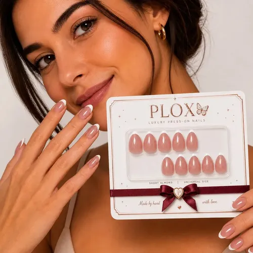 Uñas Press On Premium Corta Profesional Artesanal Kit X20 Color Frenchy Kiss Short Almond
