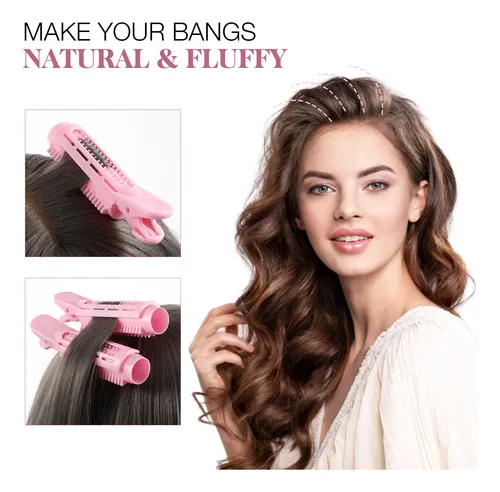 10 Rodillos Para Flequillo Clips Rizadores De Cabello Rosa