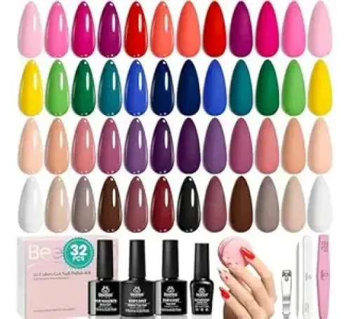 Kit Gel Uñas 25 Colores Nude Rojo Negro Base Top Coat