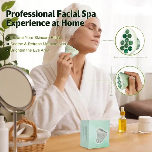 Rodillo Facial Acmebeauty Jade Masajeador Drenaje Azul