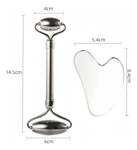 Set De Rodillo De Masaje Facial Gua Tool And Steel Sha De Ac 2pc Set With Bag