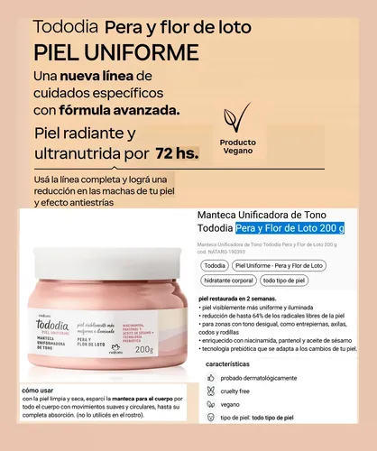 Manteca Unificadora Tono Pera Y Flor De Loto Tododia Natura
