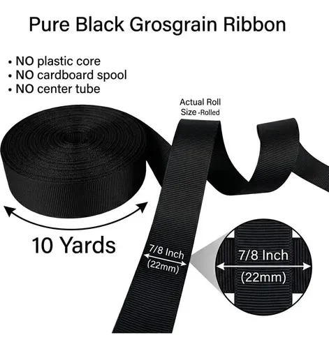 Cinta Grosgrain Negra 7/8 De Pulgada Sigridee 10 Yd