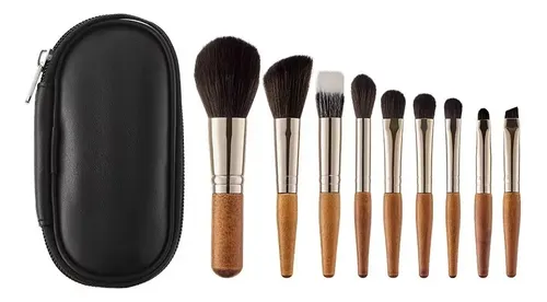 Set De Brochas De Maquillaje Para Viajes Con Mango De Madera