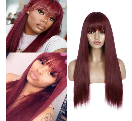 Peluca De Pelo Largo Y Liso Para Mujer, Color Rojo C11
