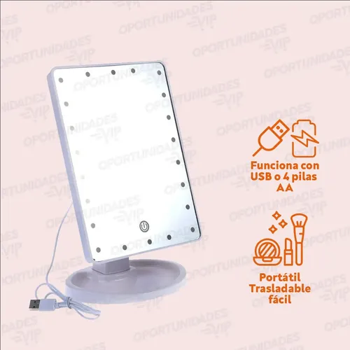 Espejo Rectangular Maquillaje 16 Luces Leds 360 A Pila