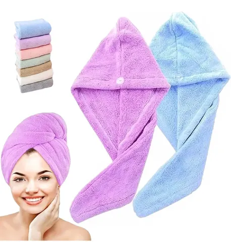 Gorro Renkai Microfibra Con Botón Pack de 2 Toalla Secado Rápido