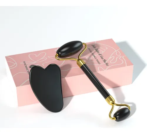 Set Masajeador Facial Jade Roller Y Gua Sha Yltneuqer Yellow