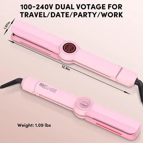Plancha De Pelo Globlwing Led Rosa De Doble Voltaje De 2,5 C