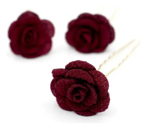 3 Horquillas Con Accesorios Para El Cabello Con Flores Rosas