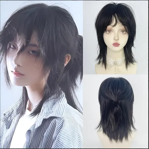 Pelucas Sintéticas De Anime De Cabeza Recta Con Flequillo De