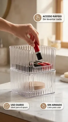 Organizador Cosmeticos Apilable Canasto Aesthetic Plastico Resistente Modular Multiuso Bano Tocador Maquillaje Skincare Perfumes Cremas Esmaltes Capacidad Grande Decorativo Hogar Habitacion Practico