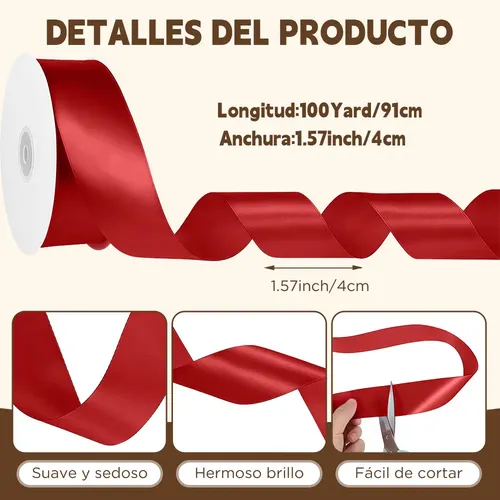 Rollo Liston Satinado Para Decoracion Ancho 4 Cm 91 Metros