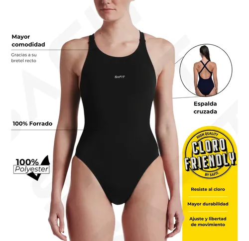Combo Natacion Malla Mujer + Antiparras + Gorro Tela Safit