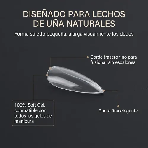 Tips Soft Gel Stiletto S Transparente 480 Unidades 12 Size