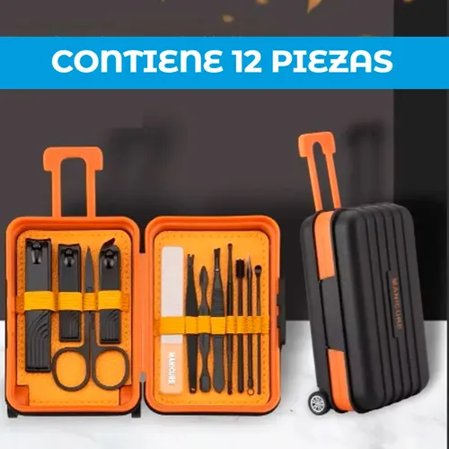 Set Manicura Y Pedicura 12 Piezas Valija Con Ruedas Estuche