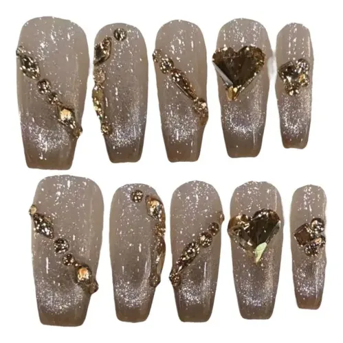 Uñas Postizas Press On Autoadhesiva Set Completo Corazon
