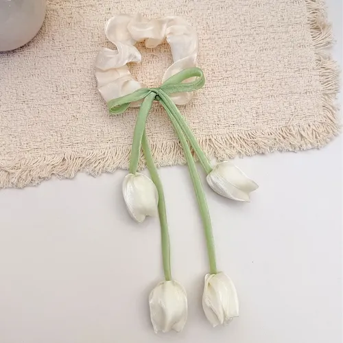 ..a Scrunchies Con Cinta Y Dos Tulipanes, Estilo Premium, L.