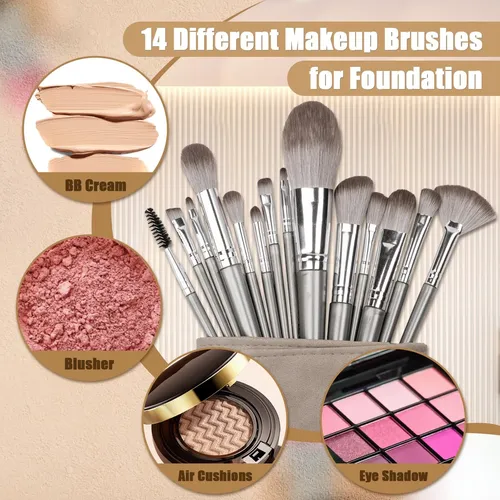 Set Maquillaje Brochas 14 Piezas Con Estuche