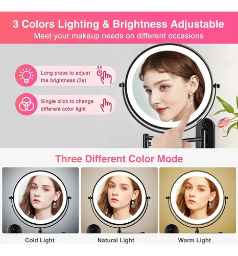 Espejo De Aumento Con Luces 1x/15x Recargable: 8,5 Pulgadas