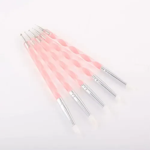 Kit Uñas 5 Piezas Pincel Flor Mármol Silicona Rosa