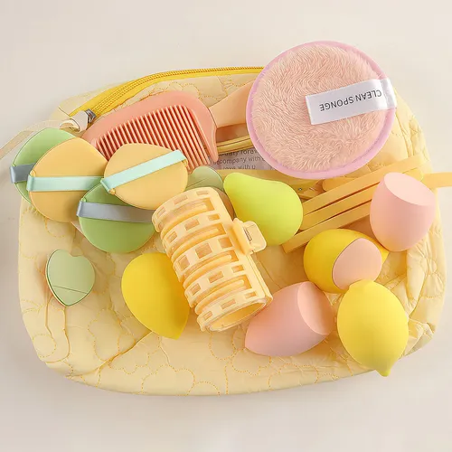.w. Kit 24 Piezas Maquillaje Amarillo Lindo Con Estuche H.