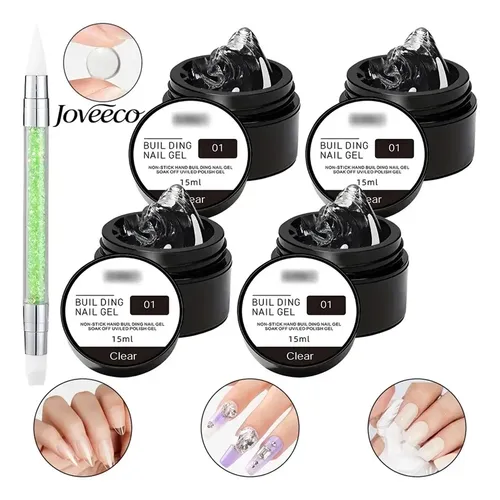 Kit 4pzs Polygel Sólido Para Diseño Uñas Extensión 15ml