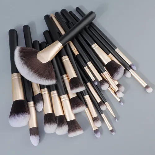 Set De 24 Brochas Negras Y Doradas Con Cubeta